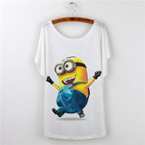 2017 Casual Tee Shirt Femme Graphic Tees Design Print Cartoon Minions T Shirt Women Tops Batwing Short Sleeve White Tshirt