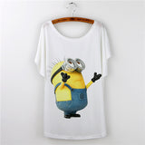 2017 Casual Tee Shirt Femme Graphic Tees Design Print Cartoon Minions T Shirt Women Tops Batwing Short Sleeve White Tshirt