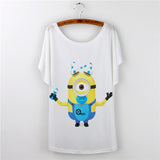2017 Casual Tee Shirt Femme Graphic Tees Design Print Cartoon Minions T Shirt Women Tops Batwing Short Sleeve White Tshirt