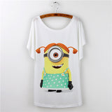 2017 Casual Tee Shirt Femme Graphic Tees Design Print Cartoon Minions T Shirt Women Tops Batwing Short Sleeve White Tshirt