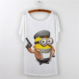2017 Casual Tee Shirt Femme Graphic Tees Design Print Cartoon Minions T Shirt Women Tops Batwing Short Sleeve White Tshirt