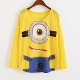WAIBO BEAR New Fashion Loose Shirt Women Spring Lovely Minions Printed Shirt Women Long Sleeve Despicable Me Shirt Female