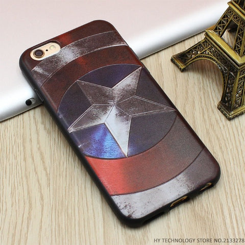 Marvel Super Hero 3D Emboss Soft TPU Luxury Silicone Phone Cases For iPhone 5 5S SE 6 6S 7 Plus Back Cover Case Batman Iron Man
