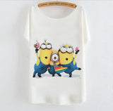 2015 Casual Tee Shirt Femme Graphic Tees Design Print Cartoon Minions T Shirt Women Tops Batwing Short Sleeve White Tshirt