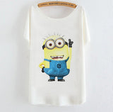 2015 Casual Tee Shirt Femme Graphic Tees Design Print Cartoon Minions T Shirt Women Tops Batwing Short Sleeve White Tshirt