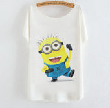 2015 Casual Tee Shirt Femme Graphic Tees Design Print Cartoon Minions T Shirt Women Tops Batwing Short Sleeve White Tshirt