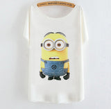 2015 Casual Tee Shirt Femme Graphic Tees Design Print Cartoon Minions T Shirt Women Tops Batwing Short Sleeve White Tshirt