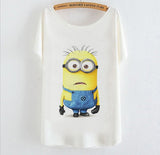 2015 Casual Tee Shirt Femme Graphic Tees Design Print Cartoon Minions T Shirt Women Tops Batwing Short Sleeve White Tshirt