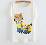 2015 Casual Tee Shirt Femme Graphic Tees Design Print Cartoon Minions T Shirt Women Tops Batwing Short Sleeve White Tshirt
