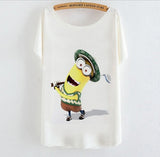2015 Casual Tee Shirt Femme Graphic Tees Design Print Cartoon Minions T Shirt Women Tops Batwing Short Sleeve White Tshirt