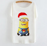 2015 Casual Tee Shirt Femme Graphic Tees Design Print Cartoon Minions T Shirt Women Tops Batwing Short Sleeve White Tshirt