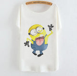2015 Casual Tee Shirt Femme Graphic Tees Design Print Cartoon Minions T Shirt Women Tops Batwing Short Sleeve White Tshirt