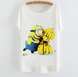 2015 Casual Tee Shirt Femme Graphic Tees Design Print Cartoon Minions T Shirt Women Tops Batwing Short Sleeve White Tshirt