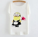 2015 Casual Tee Shirt Femme Graphic Tees Design Print Cartoon Minions T Shirt Women Tops Batwing Short Sleeve White Tshirt