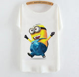 2015 Casual Tee Shirt Femme Graphic Tees Design Print Cartoon Minions T Shirt Women Tops Batwing Short Sleeve White Tshirt