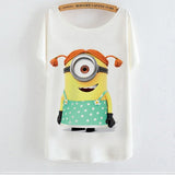 2015 Casual Tee Shirt Femme Graphic Tees Design Print Cartoon Minions T Shirt Women Tops Batwing Short Sleeve White Tshirt