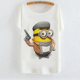 2015 Casual Tee Shirt Femme Graphic Tees Design Print Cartoon Minions T Shirt Women Tops Batwing Short Sleeve White Tshirt