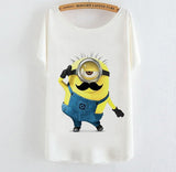 2015 Casual Tee Shirt Femme Graphic Tees Design Print Cartoon Minions T Shirt Women Tops Batwing Short Sleeve White Tshirt