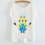 2015 Casual Tee Shirt Femme Graphic Tees Design Print Cartoon Minions T Shirt Women Tops Batwing Short Sleeve White Tshirt