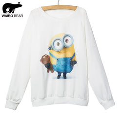Cute Minions Printed Sweatshirt Women Autumn Design Thin Long Sleeve Ladies Tracksuits Despicable Me White Female Hoodies