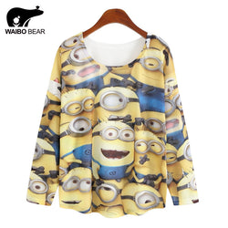 WAIBO BEAR New Fashion Loose Shirt Women Spring Lovely Minions Printed Shirt Women Long Sleeve Despicable Me Shirt Female